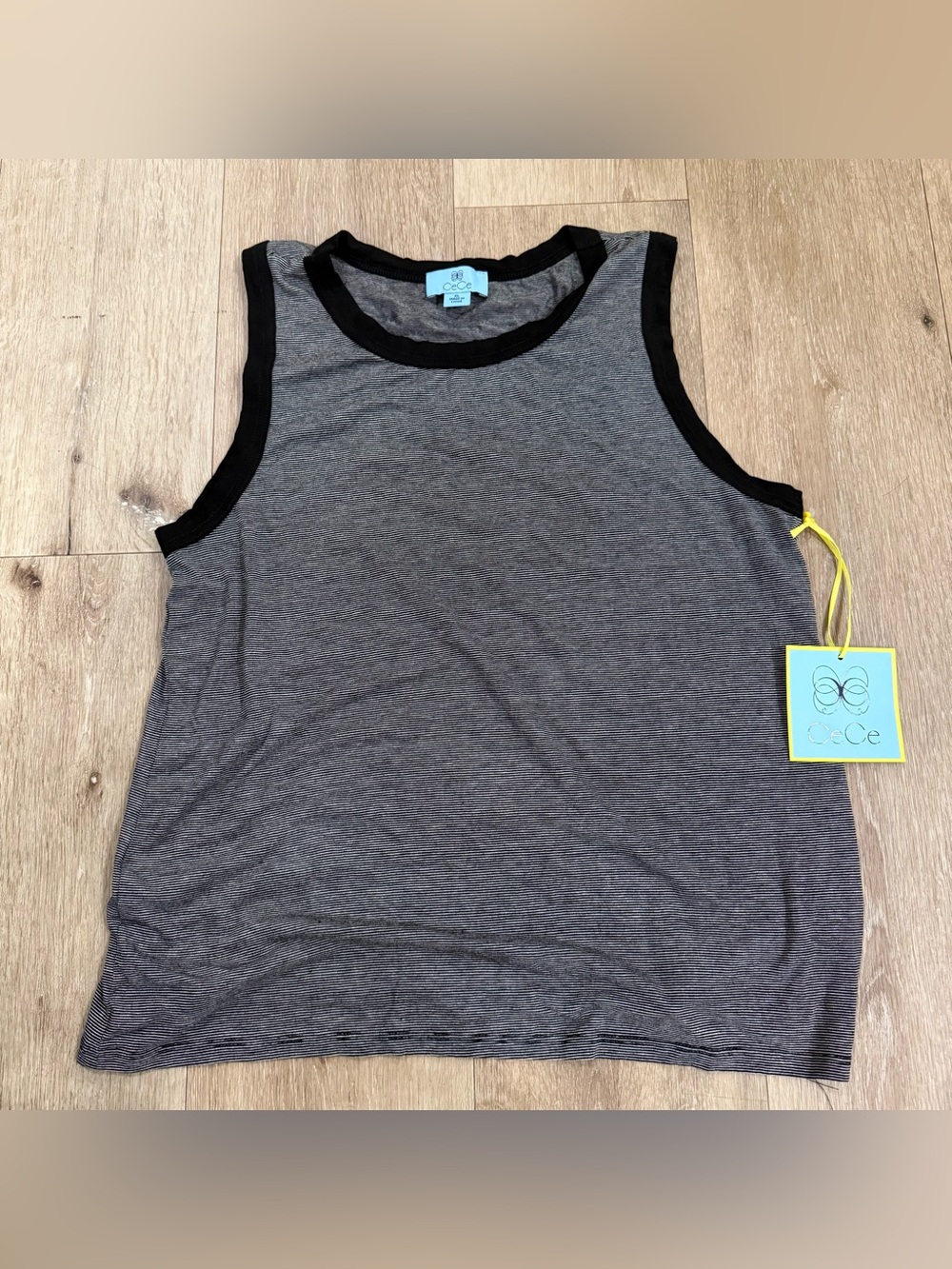 CeCe Black Trim Gray Striped Tank Top